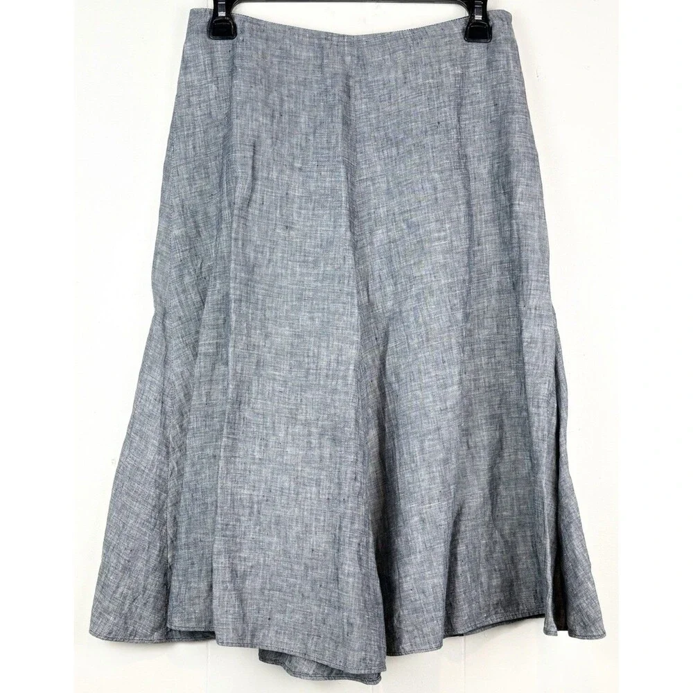 J Crew Skirt Gray 100% Linen Luxury Minimalist Classic Lagenlook Natural Size 0